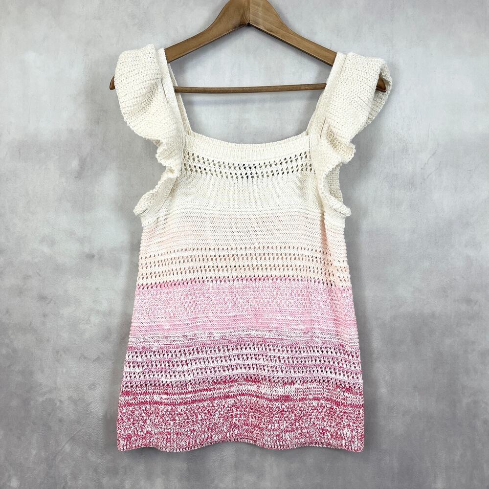 Scoop Womens Sweater Tank Size Small‎ Open Knit Ruffle Bohemian Feminine Cottage